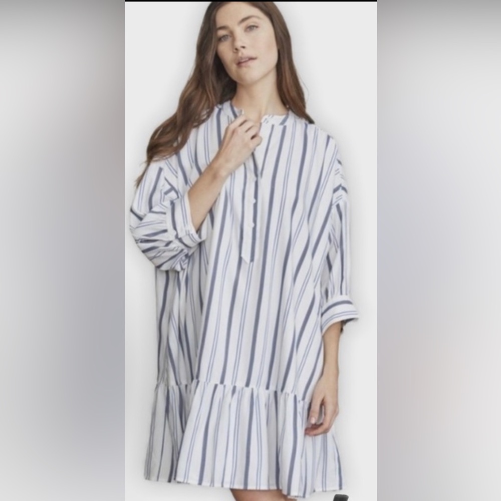 Elizabeth and James blue white striped tunic ruffle hem dress